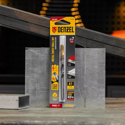 Сверло спиральное по металлу Denzel 7,0 x 109мм, Р6М5, Golden Tip, многогранная заточка 718280 купить в Челябинске
