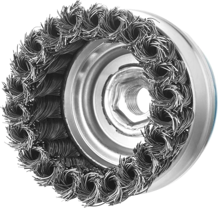 ЗУБР "ПРОФЕССИОНАЛ". Щетка чашечная усиленная для УШМ, плетеные пучки стальной проволоки 0,5мм, 80ммхМ14 3527-080_z02 купить в Челябинске