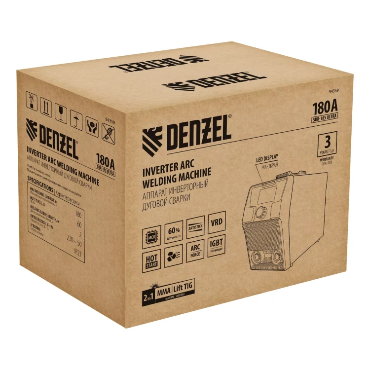 Аппарат инвертор. дуговой сварки Denzel SDR-185 Ultra, 180 А, ПВ 60% 94359 купить в Челябинске