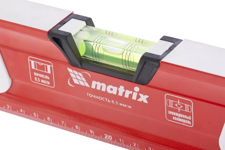 Уровень алюминиевый магнитный 1000 мм с зеркальным глазком MATRIX 2 компонентные рукоятки артикул 34733 купить в Челябинске