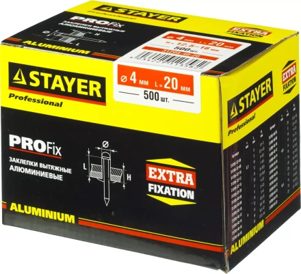 Заклепки PROFIX алюминиевые, 4,0х20мм, 500шт, STAYER Professional 31205-40-20 31205-40-20 купить в Челябинске
