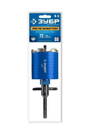 ЗУБР АСК d 72 мм (М16, рабочая глубина 75 мм, лазерная сварка), алмазная сегментная коронка для подрозетников, Профессионал (29875-72) купить в Челябинске