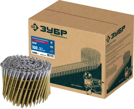 ЗУБР CNW 100 х 3.1 мм, барабанные гвозди рифленые оцинкованные, 2400 шт (305383-100) купить в Челябинске