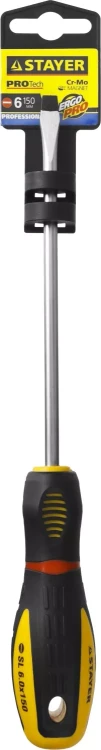 Отвертка STAYER "PROFI" "PROTech", двухкомп рукоятка, намагниченная, Cr-Mo, SL6,0x150мм 25131-06-15_z02 купить в Челябинске