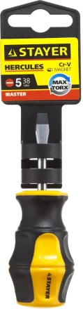 Отвертка STAYER &quot;MASTER&quot; &quot;HERCULES&quot;, Сr-V, противоскользящая рукоятка, SL5,0x38мм 25051-38-5.0_z01 купить в Челябинске