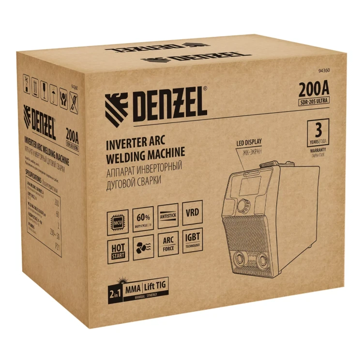 Аппарат инвертор. дуговой сварки Denzel SDR-205 Ultra, 200 А, ПВ 60% 94360 купить в Челябинске