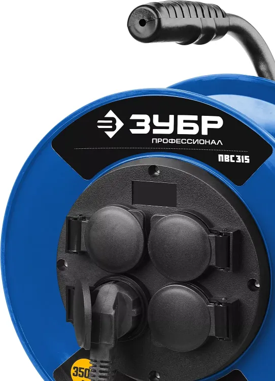 Удлинитель на катушке "ПВС 315", 50 м, 3500 Вт, 4 гнезда, IP44, ПВС 3х1,5 кв мм, ЗУБР 55081-50 купить в Челябинске