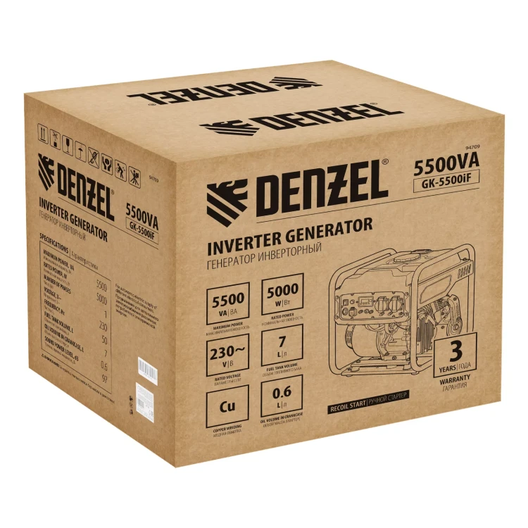 Генератор инверторный DENZEL GK-5500iF, 5,5 кВт, 230 В, ручной старт купить в Челябинске