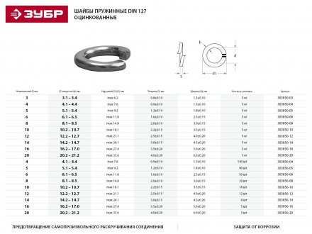 Шайба ЗУБР &quot;МАСТЕР&quot; пружинная DIN 127, оцинкованная, 10мм, 5кг 303850-10 купить в Челябинске