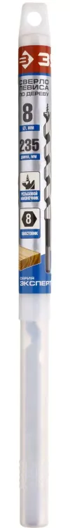 ЗУБР. Сверло по дереву, спираль Левиса, HEX хвостовик, 8х235мм 2948-235-08_z01 купить в Челябинске
