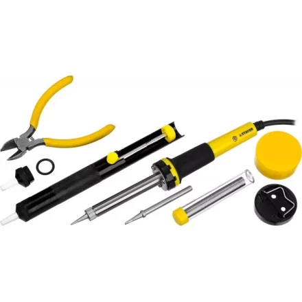 Набор STAYER &quot;PROFI&quot; для паяльных работ, паяльник 55300 + подставка + припой + жало сменное + шприц + насадка на жало + канифоль + кусачки, 60 Вт 55314-60-H8 купить в Челябинске