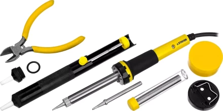 Набор STAYER &quot;PROFI&quot; для паяльных работ, паяльник 55300 + подставка + припой + жало сменное + шприц + насадка на жало + канифоль + кусачки, 60 Вт 55314-60-H8 купить в Челябинске