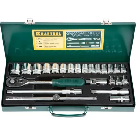 Набор торцовых головок KRAFTOOL &quot;INDUSTRIE QUALITAT&quot; (1/2&quot;) универсальный, Cr-V, металлический кейс, 24 предмета 27892-H24_z01 купить в Челябинске