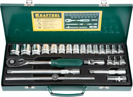 Набор торцовых головок KRAFTOOL &quot;INDUSTRIE QUALITAT&quot; (1/2&quot;) универсальный, Cr-V, металлический кейс, 24 предмета 27892-H24_z01 купить в Челябинске