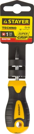 Отвертка STAYER &quot;MASTER&quot; &quot;ТECHNO&quot;, двухкомпонентная рукоятка, магнитный наконечник, Cr-V, PH1x38мм 2508-38-1_z02 купить в Челябинске