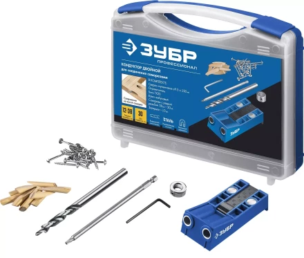 ЗУБР два отверстия, в кейсе, двойной кондуктор для глухих отверстий, Профессионал (30091) купить в Челябинске