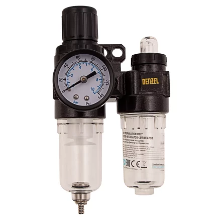 Блок подготовки воздуха регулятор-фильтр-лубрикатор FLR1500, 10 бар, 1500 л/мин, 1/4&quot; Denzel 57469 купить в Челябинске