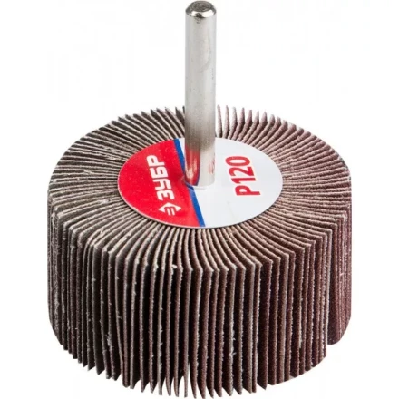 Круг шлифовальный ЗУБР &quot;МАСТЕР&quot; веерный лепестковый, на шпильке, тип КЛО, зерно-электрокорунд нормальный, P120, 30х60мм 36602-120 купить в Челябинске