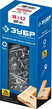 ЗУБР 38 х 4.2 мм, редкая резьба, ТХ20, цинк, 300 шт, саморез для глухих отверстий, Профессионал (30081-42-038) купить в Челябинске