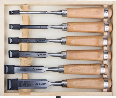 Набор ЗУБР Стамески-долото &quot;ЭКСПЕРТ&quot; с деревянной ручкой, хромованадиевых, 6; 10; 12; 16; 20; 25мм, 6шт 18096-H6 купить в Челябинске