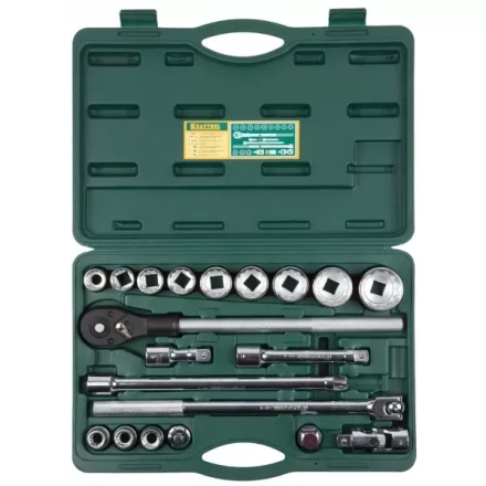 Набор торцовых головок KRAFTOOL &quot;INDUSTRIE QUALITAT&quot; (3/4&quot;), Cr-V, пластиковый кейс, 20 предметов 27895-H20_z01 купить в Челябинске