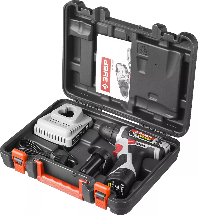 Дрель-шуруповерт ЗУБР "МАСТЕР", Литий-ион, 2 скорости, реверс, 12В, 1.5 А/ч, 10 мм, 0-360 / 0-1400 об/мин, 2 АКБ, БЗУ, блокировка шпинделя ДА-12-2-Ли КНМ1 купить в Челябинске