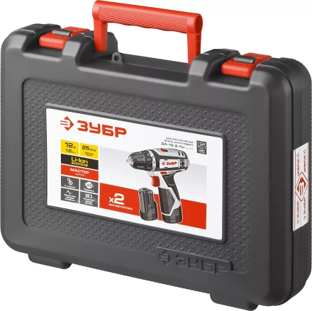 Дрель-шуруповерт ЗУБР "МАСТЕР", Литий-ион, 2 скорости, реверс, 12В, 1.5 А/ч, 10 мм, 0-360 / 0-1400 об/мин, 2 АКБ, БЗУ, блокировка шпинделя ДА-12-2-Ли КНМ1 купить в Челябинске