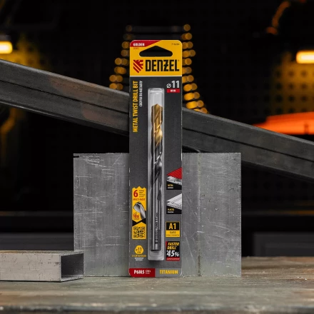 Сверло спиральное по металлу Denzel, 11 x 142мм, Р6М5, Golden Tip, многогранная заточка, 718286 купить в Челябинске