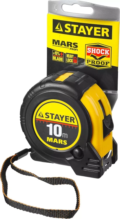 Рулетка STAYER "PROFI" "MARS", обрезиненный корпус, утолщенное полотно, 10мх25мм 34131-10_z01 купить в Челябинске