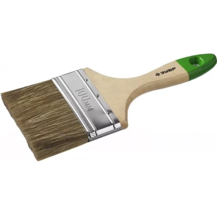 Кисть плоская  ЗУБР &quot;ЛАЗУРЬ-МАСТЕР&quot;, смешанная щетина, деревянная ручка, 100мм 4-01009-100 купить в Челябинске