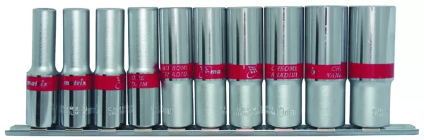 Набор удлиненных торцевых головок 1/2",  6-ти гр., CrV, 10шт., 10-22мм Matrix 13590 купить в Челябинске