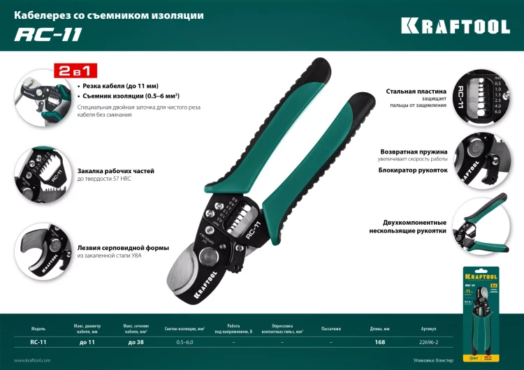 Кабелерез RC-11 со съемником изоляции 2в1 22696-2 купить в Челябинске