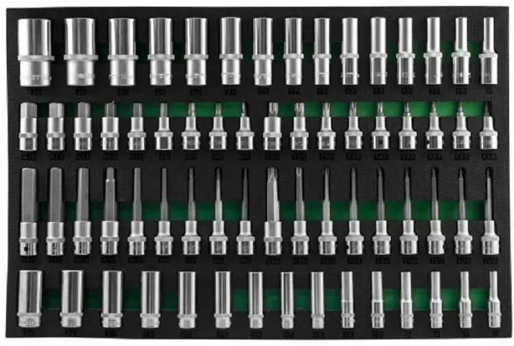 Набор головок торцевых глубоких 3/8" 1/2"DR  насадки с вставками 1/2"DR 66предметов  EVAложемент Jonnesway  S04HD4366SV 49276 купить в Челябинске