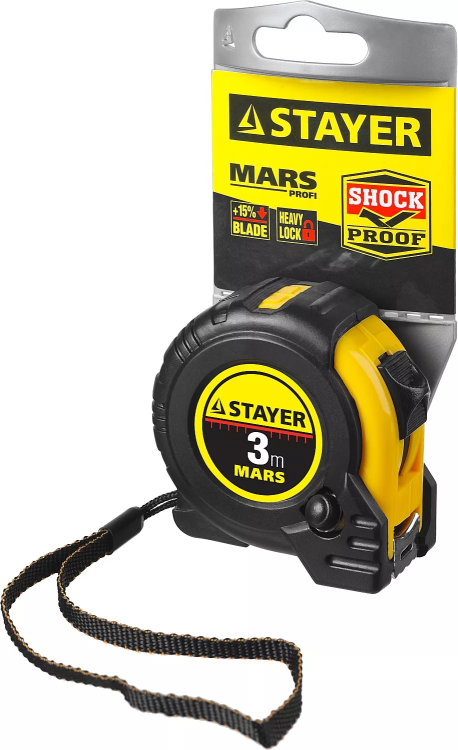 Рулетка STAYER "PROFI" "MARS", обрезиненный корпус, утолщенное полотно, 3мх16мм 34131-03_z01 купить в Челябинске