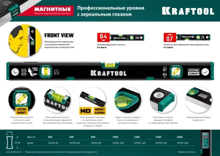 Профессиональный магнитныйй уровнь с зеркальным глазком KRAFTOOL 34785-150 купить в Челябинске