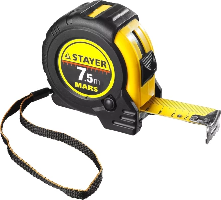 Рулетка STAYER &quot;PROFI&quot; &quot;MARS&quot;, обрезиненный корпус, утолщенное полотно, 7,5мх25мм 34131-075_z01 купить в Челябинске