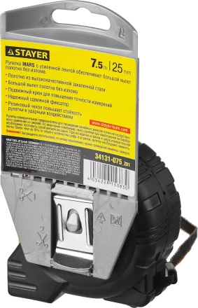 Рулетка STAYER &quot;PROFI&quot; &quot;MARS&quot;, обрезиненный корпус, утолщенное полотно, 7,5мх25мм 34131-075_z01 купить в Челябинске