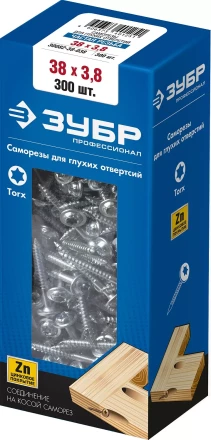 ЗУБР 38 х 3.8 мм, частая резьба, ТХ20, цинк, 300 шт, саморез для глухих отверстий, Профессионал (30082-38-038) купить в Челябинске