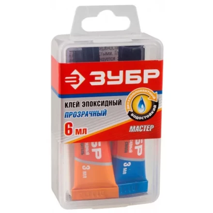 Клей ЗУБР эпоксидный, в тюбиках, в пластиковой коробке, 3мл+3мл 41948 купить в Челябинске