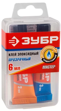 Клей ЗУБР эпоксидный, в тюбиках, в пластиковой коробке, 3мл+3мл 41948 купить в Челябинске
