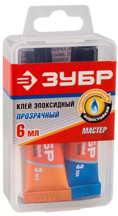 Клей ЗУБР эпоксидный, в тюбиках, в пластиковой коробке, 3мл+3мл 41948 купить в Челябинске