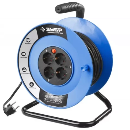 Удлинитель ЗУБР &quot;ПРОФЕССИОНАЛ&quot; на катушке, ПВС 3х1кв мм, 4 гнезда, макс мощн 2200Вт, 30м 55082-30 купить в Челябинске