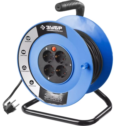 Удлинитель ЗУБР &quot;ПРОФЕССИОНАЛ&quot; на катушке, ПВС 3х1кв мм, 4 гнезда, макс мощн 2200Вт, 30м 55082-30 купить в Челябинске