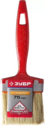 Кисть плоская ЗУБР&quot;УНИВЕРСАЛ-СТАНДАРТ&quot;, натуральная щетина, пластмассовая ручка, 3&quot;/75мм 01015-075 купить в Челябинске