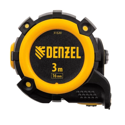 Рулетка Denzel 3м х 16мм, автоматич. фиксац., нейлон. покрытие, магнит. зацеп, двухстор. разметка, 31520 купить в Челябинске