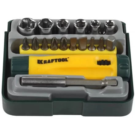 Набор KRAFTOOL &quot;EXPERT&quot;: Отвертка реверсивная с битами, адаптером и торцовыми головками, Cr-V, 18 предметов 26143-H18 купить в Челябинске