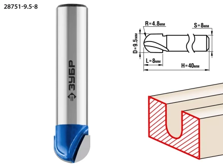 ЗУБР 9.5 x 8 мм, радиус 4.8 мм, фреза пазовая галтельная, Профессионал (28751-9.5-8) купить в Челябинске