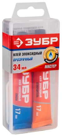 Клей ЗУБР эпоксидный, в тюбиках, в пластиковой коробке, 17мл+17мл 41949 купить в Челябинске