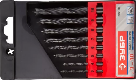 ЗУБР. Набор сверл спиральных по дереву с М-образной заточкой, сталь 65Г, 8шт: 3-4-5-6-7-8-9-10мм 29421-H8 купить в Челябинске