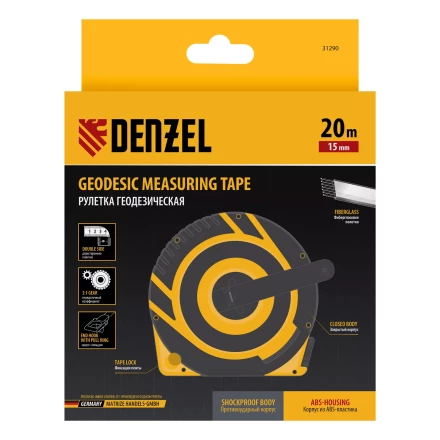 Рулетка геодезическая Denzel 20 м х 15 мм, закрытый корпус, фиберглассовая лента, 31290 купить в Челябинске